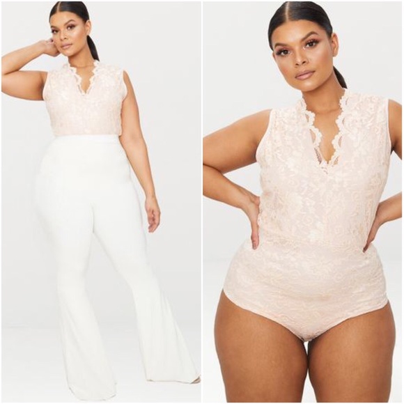 PrettyLittleThing Tops - Nude Sleeveless Lace Bodysuit